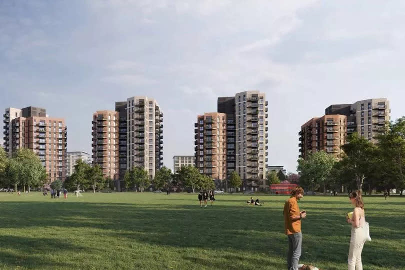 A CGI of the buildings proposed for Kidbrooke Village, Greenwich, London, UK