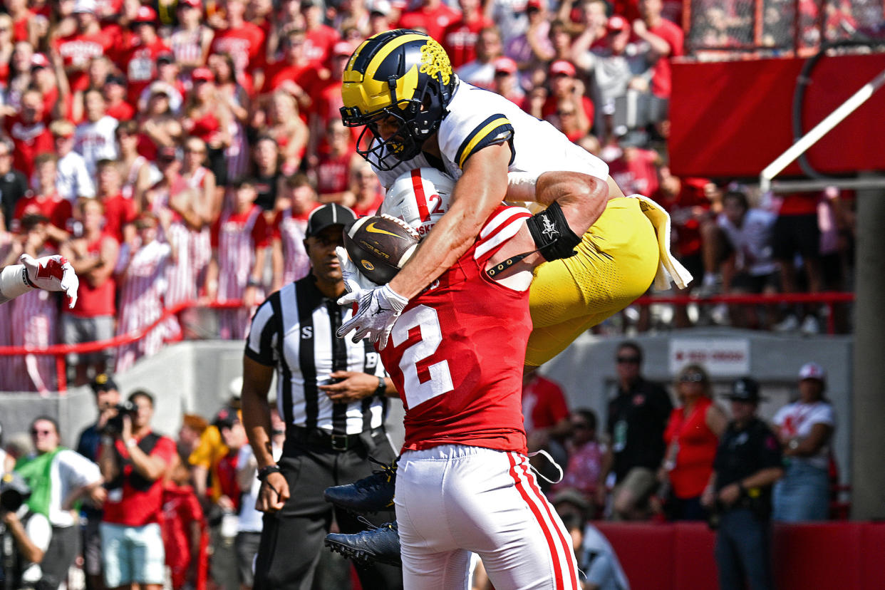 Michigan's Roman Wilson catches a touchdown. (Steven Branscombe/Getty Images)