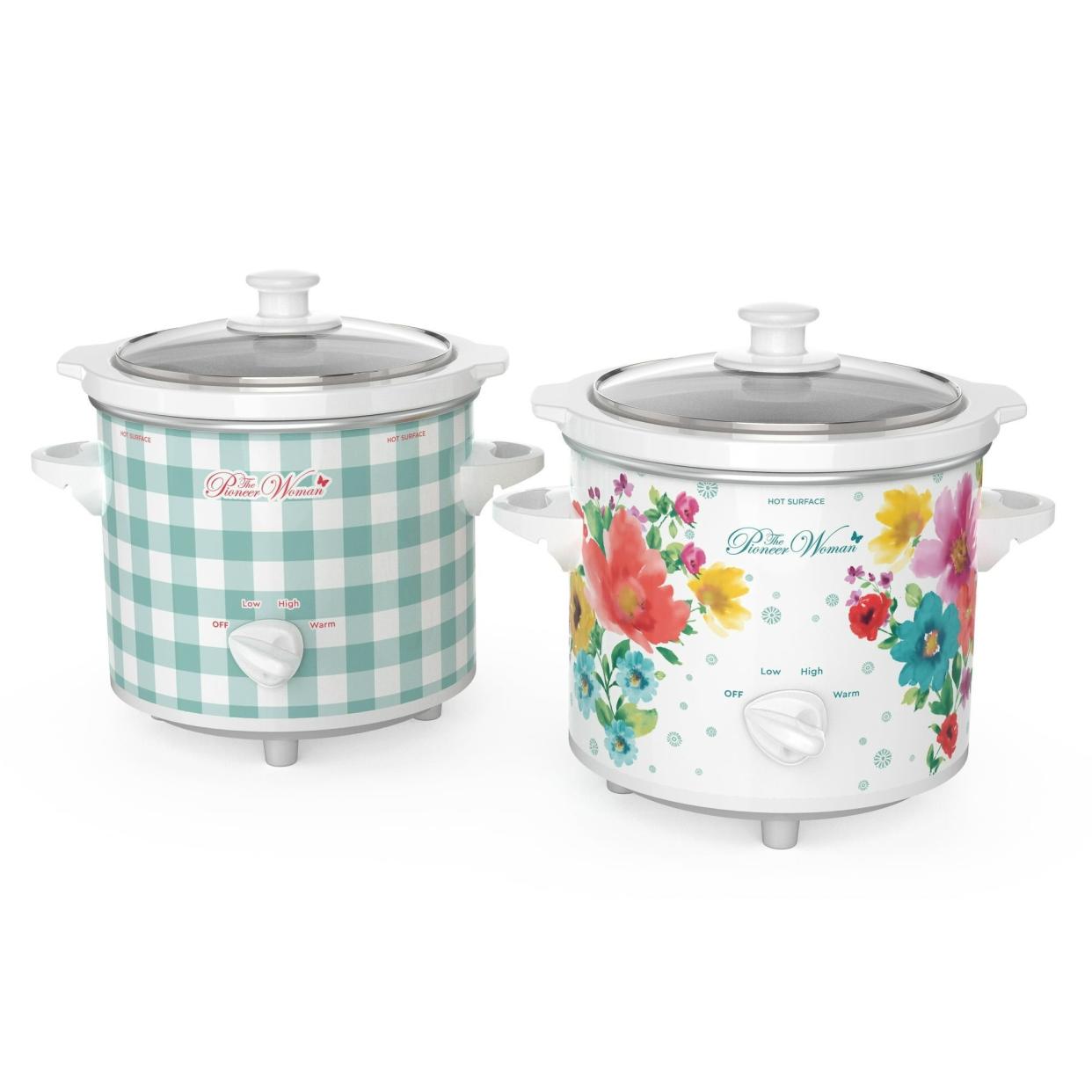 <p><a href="https://go.redirectingat.com?id=74968X1596630&url=https%3A%2F%2Fwww.walmart.com%2Fip%2FThe-Pioneer-Woman-Slow-Cooker-1-5-Quart-Twin-Pack-Breezy-Blossom-and-Teal-Gingham-33018%2F421462110&sref=https%3A%2F%2F" rel="nofollow noopener" target="_blank" data-ylk="slk:Shop Now;elm:context_link;itc:0;sec:content-canvas" class="link rapid-noclick-resp">Shop Now</a></p><p>The Pioneer Woman 1.5-Quart Slow Cooker Twin Pack</p><p>walmart.com</p><p>$23.74</p>