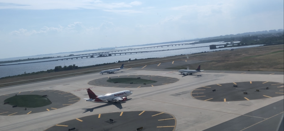 Planes lining up to take off at JFK.