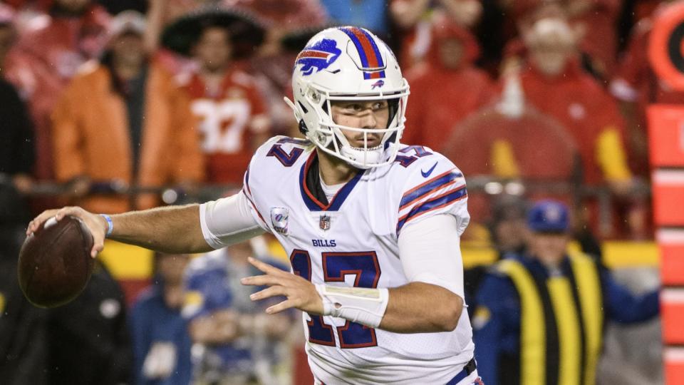 Buffalo Bills quarterback Josh Allen looks to throw against the Kansas City Chiefs.