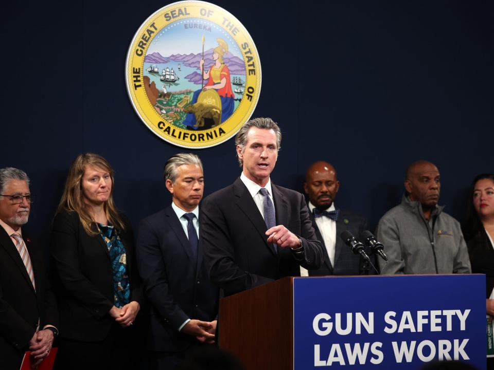 California Gov. Gavin Newsom speaks during a press conference on February 01, 2023 in Sacramento, California.