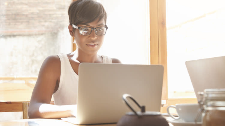 Woman working on laptop