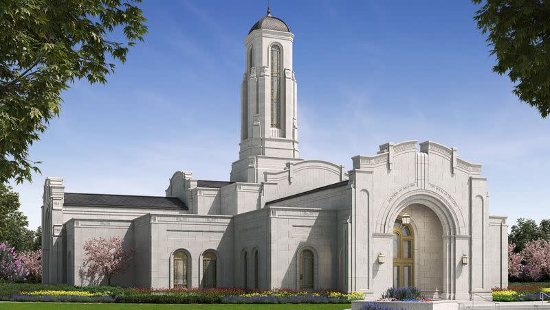 An artist’s rendering of the Modesto California Temple.