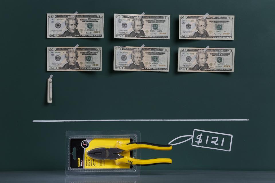 A pair of Stanley brand pliers as photographed with an illustrative price tag of $121 in Caracas