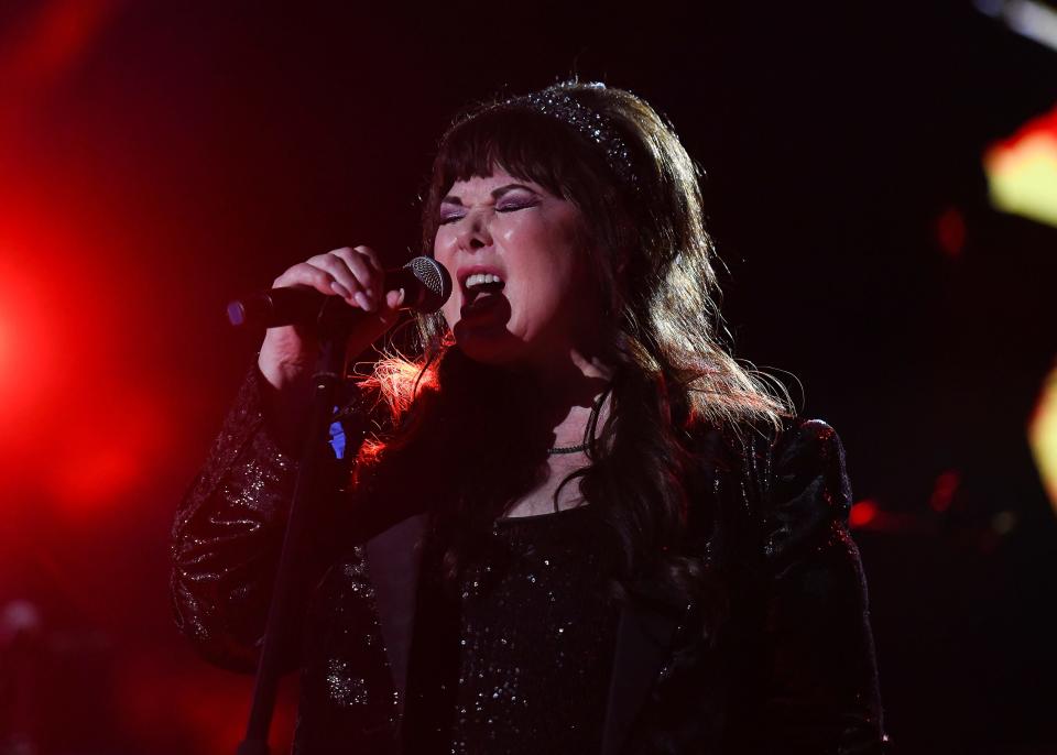 Ann Wilson of Heart performs with The Jim Irsay Band at Lucas Oil Stadium's Irsay Collection event Friday, Sept. 9, 2022 in Indianapolis. A handful of artists performed at the free event to kick off the NFL Season and showcase a rock history exhibit.