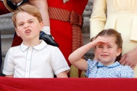 <p>George and Charlotte looked adorable in blue as they looked out over the crowd in 2018. </p>