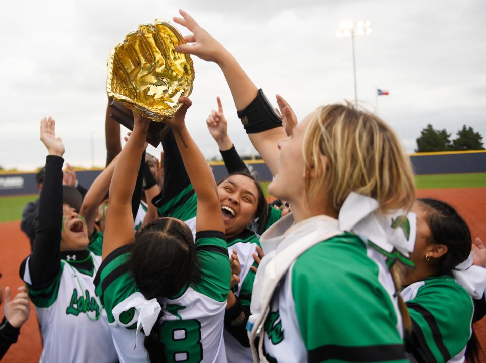 Floydada celebrates their win against Colorado City in Game 3 of the Region I-2A quarterfinal softball series, Saturday, May 11, 2024, at Frenship Athletic Complex in Wolfforth.