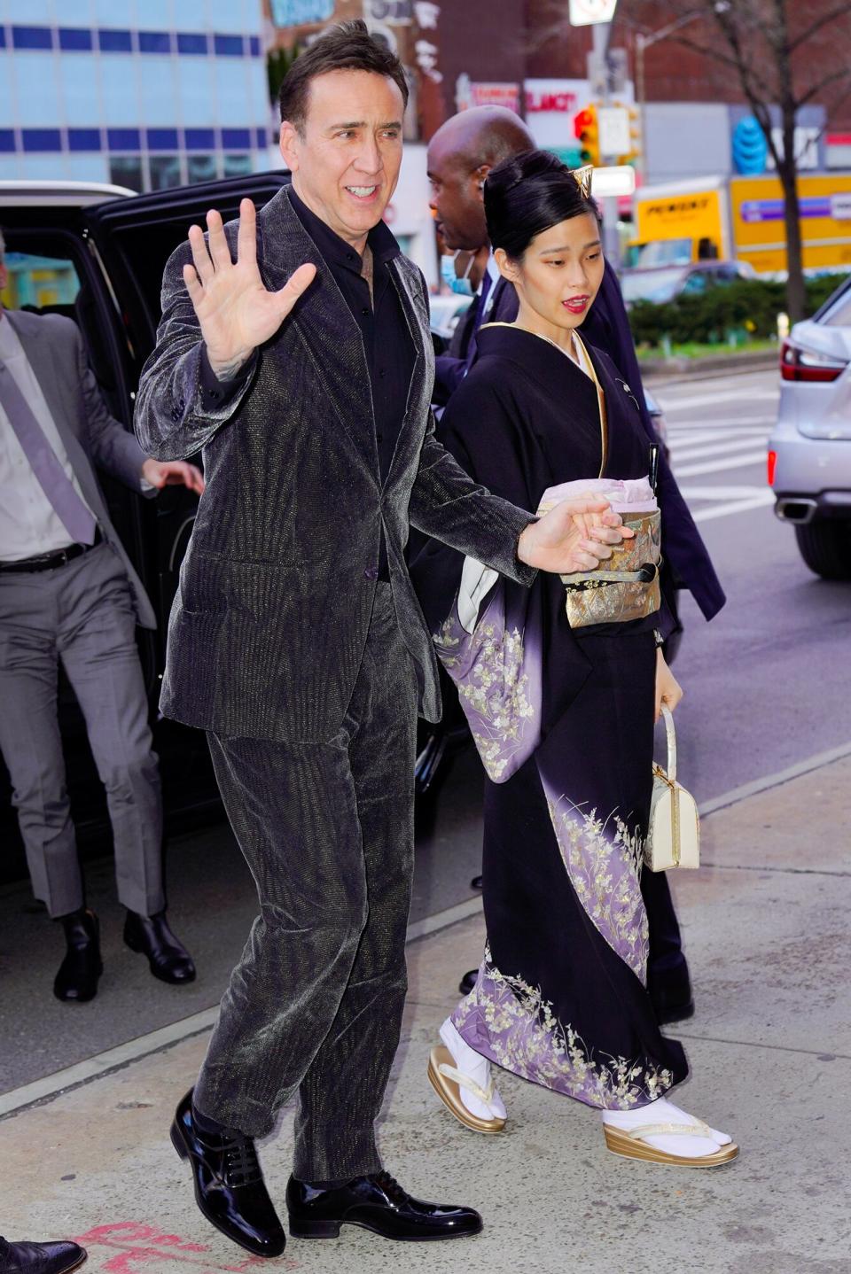 Nicolas Cage and Riko Shibata at the premiere of 'The Unbearable Weight of Massive Talent' on April 10, 2022 in New York City