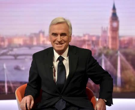 Britain's Shadow Chancellor John McDonnell takes part in the Marr Show in BBC studios in London, November 22, 2015. REUTERS/Jeff Overs/BBC/Handout via Reuters