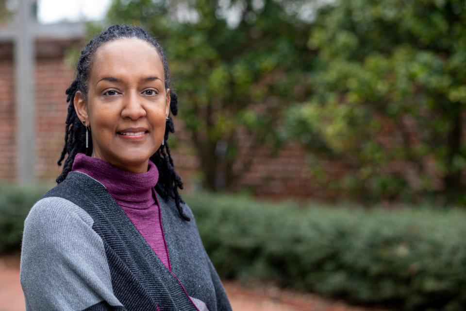 Tracey Weldon, who worked as a linguist in higher education for nearly 30 years, poses for a photo.