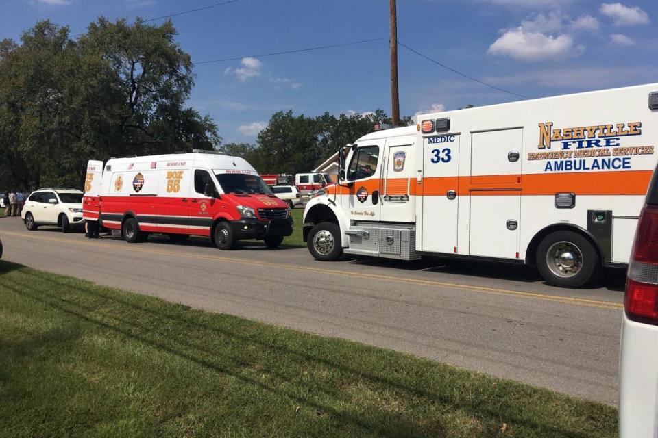 Emergency services vehicles at the scene of a fatal shooting at a church in Nashville (REUTERS)