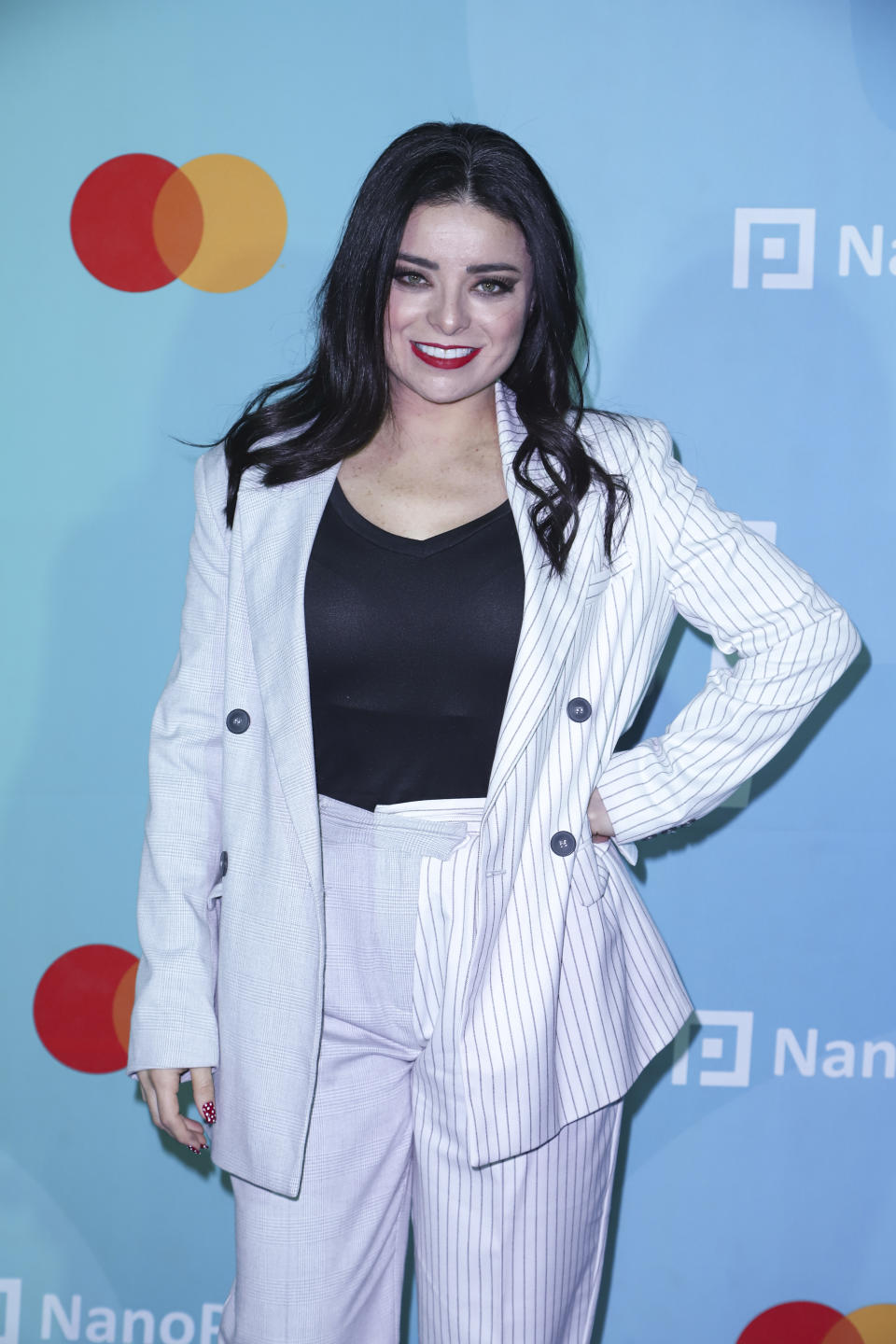 MEXICO CITY, MEXICO - NOVEMBER 11: Violeta Isfel poses for photo during blue carpet of the lauching event of the Nanopay credit card, on November 11, 2021 in Mexico City, Mexico. (Photo by Medios y Media/Getty Images)