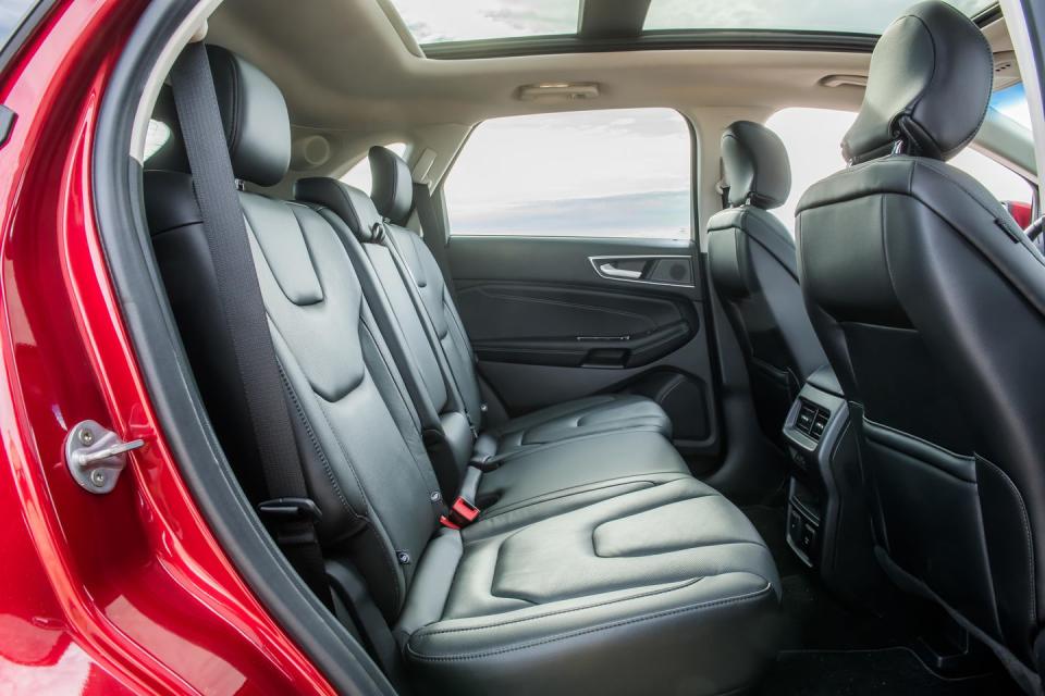 <p>Along with greater front-seat space, back-seat riders get more room to stretch out-making the Ford the better of the two for three-abreast adult seating-and there's a generous 39 cubic feet of cargo volume behind the Edge's second row, eight cubes more than in the Blazer.</p>