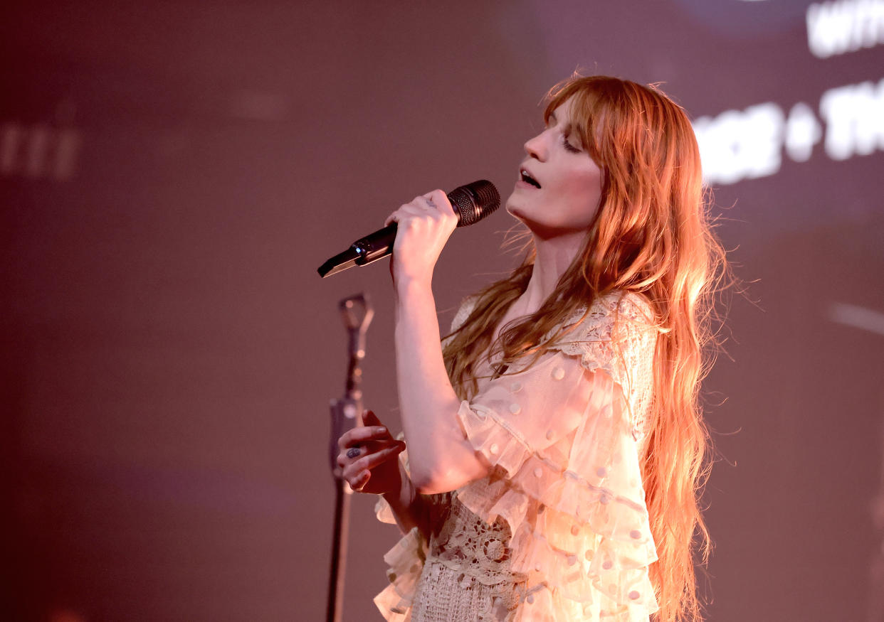 Florence Welch performs live on stage at the iHeartRadio Album Release Party with Florence + The Machine at iHeartRadio Theater on May 2, 2022 in Burbank, California. (Photo by Kevin Winter/Getty Images for iHeartRadio)