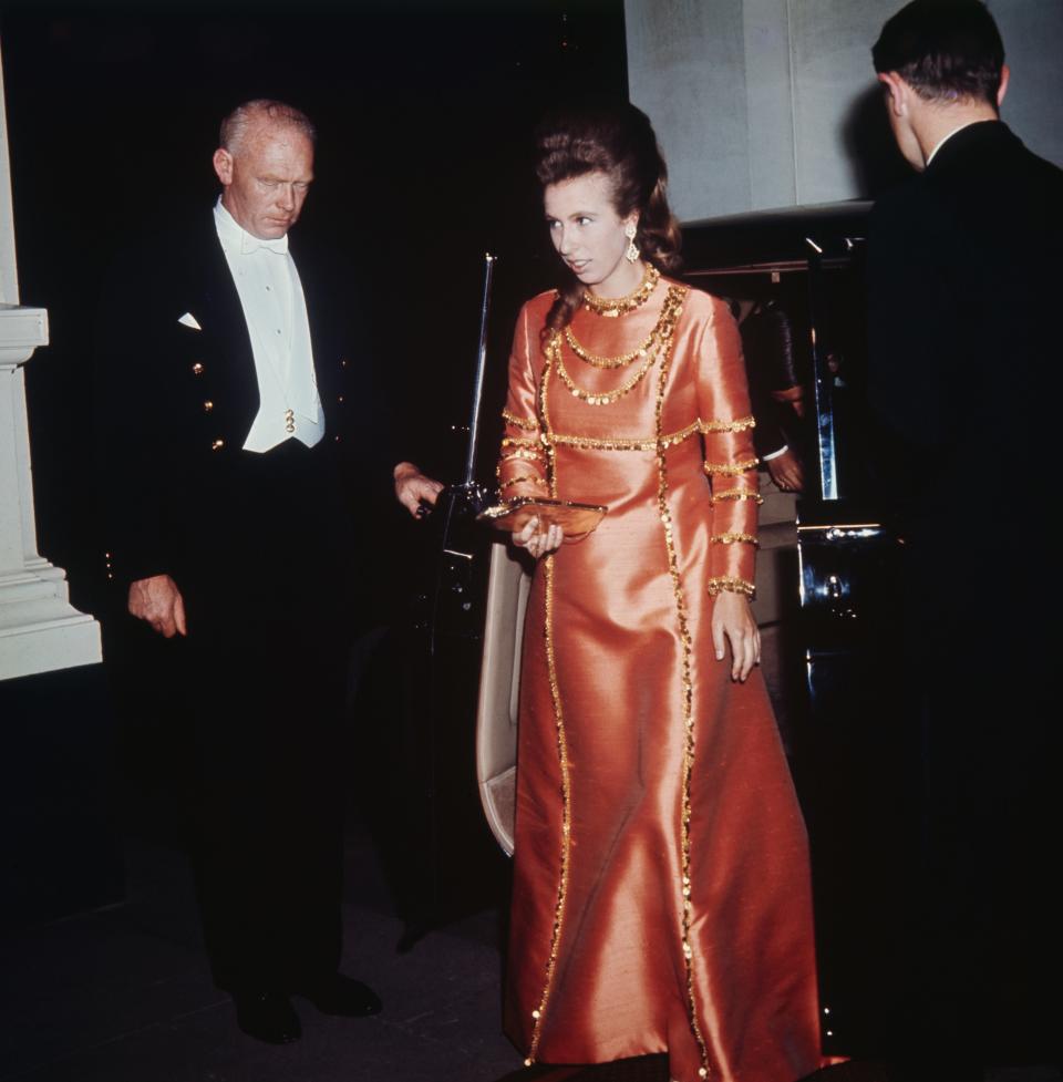 Princess Anne in an evening dress in Vienna, Austria in 1969.