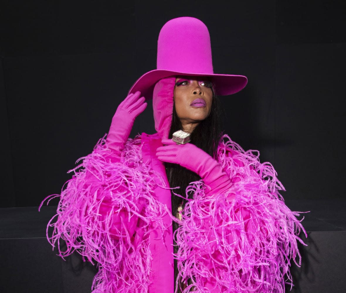 Erykah Badu arrives at the Valentino ready-to-wear Spring/Summer 2023 fashion collection presented in Paris on Oct. 2, 2022. (Photo by Vianney Le Caer/Invision/AP, File)