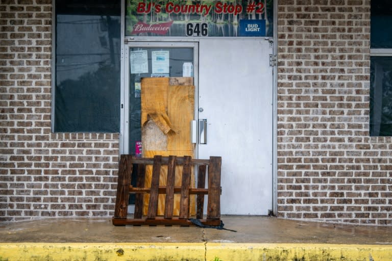 A business is barricaded ahead of Hurricane Francine's arrival on September 11, 2024 in Houma, Louisiana (Brandon Bell)