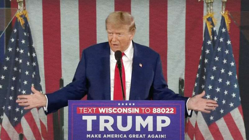 Former President Donald Trump is seen giving a speech at a May rally in Wisconsin