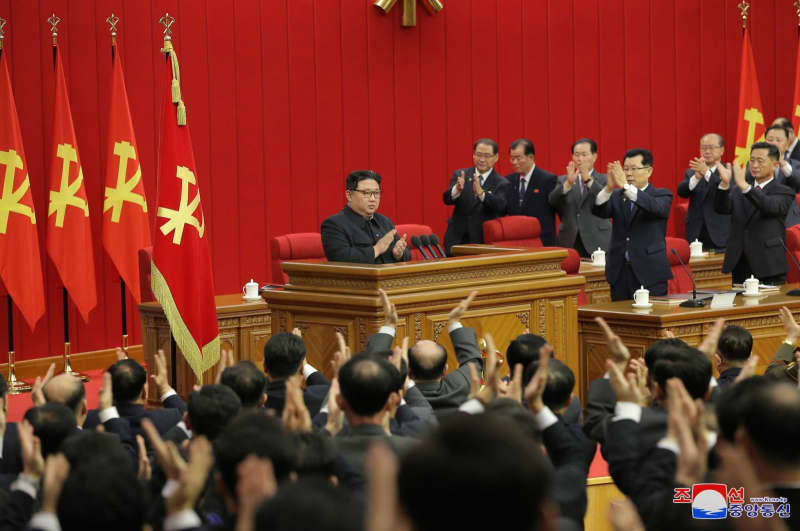 An undated picture released by the North Korean State news Agency (KCNA) on 25 January 2024 shows North Korean leader Kim Jong-un attending the 19th enlarged meeting of the political bureau of the 8th Central Committee of the Workers' Party. -/KCNA via YNA/dpa