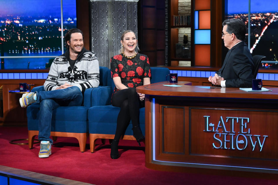 Kate Hudson attends “The Late Show with Stephen Colbert” with her brother Oliver Hudson on Jan. 27, 2022. - Credit: Scott Kowalchyk/CBS