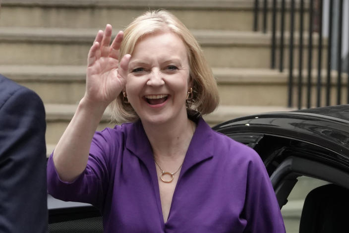 FILE - Liz Truss arrives at Conservative Central Office in Westminster after winning the Conservative Party leadership contest in London, Monday, Sept. 5, 2022. Liz Truss will become Britain's new Prime Minister after an audience with Britain's Queen Elizabeth II on Tuesday Sept. 6. (AP Photo/Kirsty Wigglesworth, File)