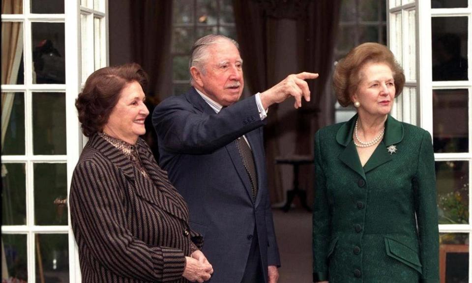 Augusto Pinochet with his wife Licia Hiriat and Margaret Thatcher