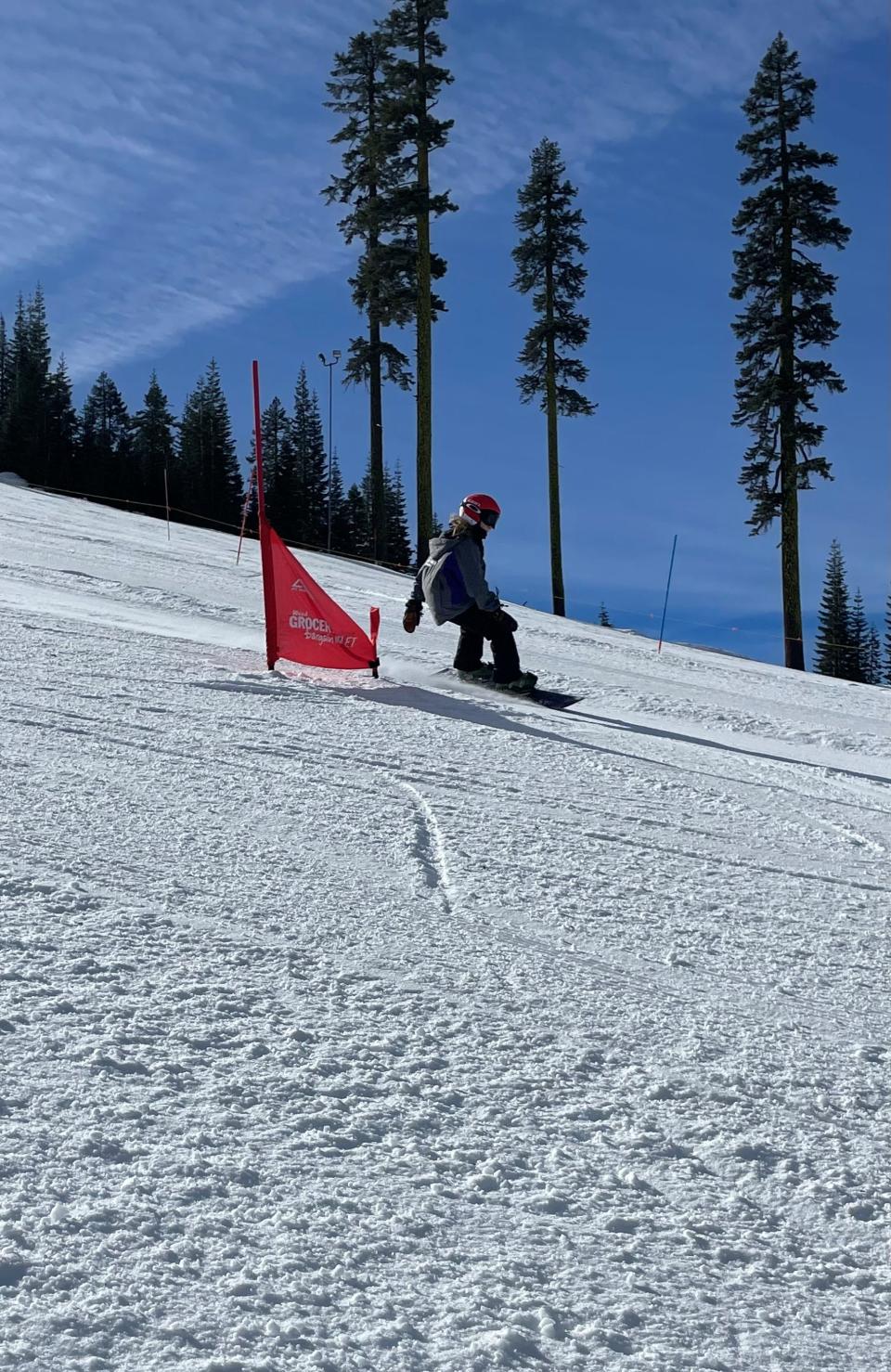 Shasta sophomore Stella Hightower races down a slope at Mt. Shasta Ski Park on Monday, Feb. 27.