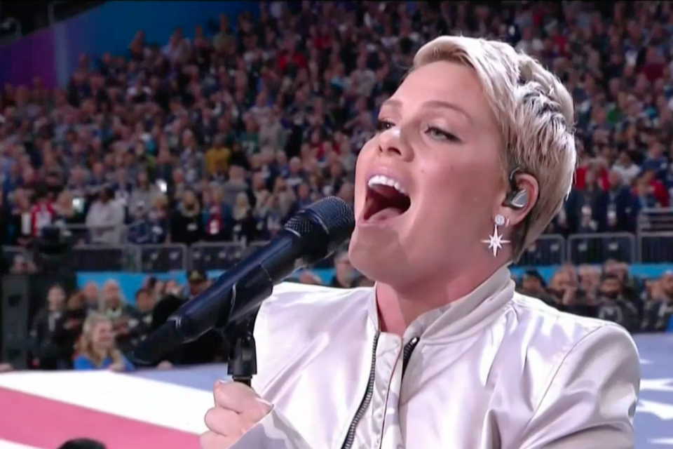 Pink performs at the 52nd 2018 Super Bowl in Minnesota. Source: NBC