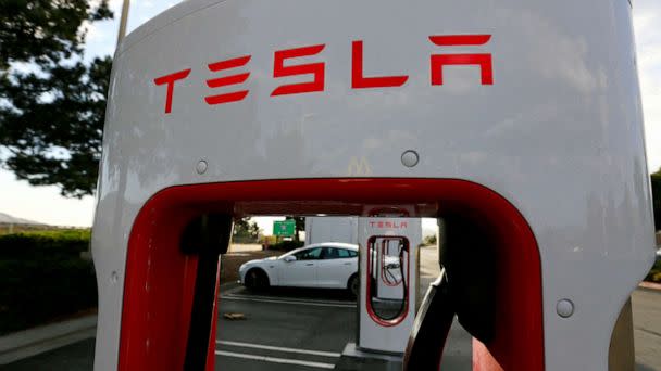 FILE PHOTO: A Tesla Model S charges at a Tesla supercharger station in Cabazon, California, on May 18, 2016. (Sam Mircovich/Reuters)