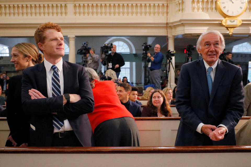 Kennedy and Markey attend a speech by Sen. Elizabeth Warren (D-Mass.) in Boston on Dec. 31. Both men have endorsed her White House bid. (Photo: Brian Snyder / Reuters)