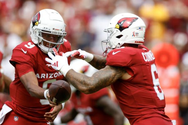 Arizona Cardinals running back James Conner (R) totaled 176 yards from scrimmage through two weeks, but will face a stingy Dallas Cowboys defense in Week 3. File Photo by Tasos Katopodis/UPI