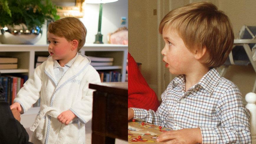 Prince William gave his mother, Princess Diana, the exact same look when he was reading a book as Prince George gave President Obama when he visited the tot at Kensington Palace.