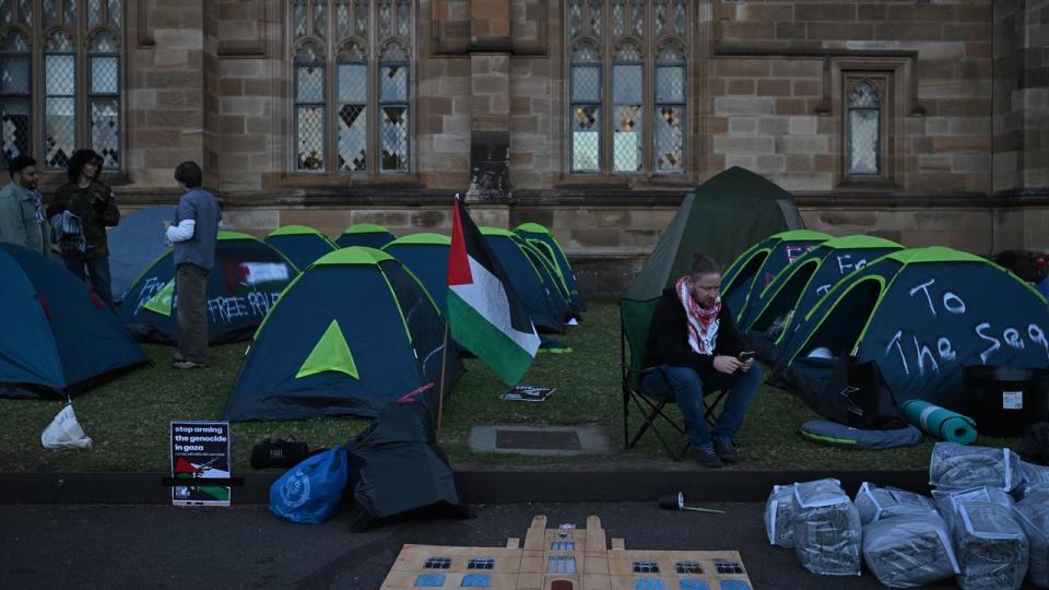 The pro-Palestine encampment at the University of Sydney.