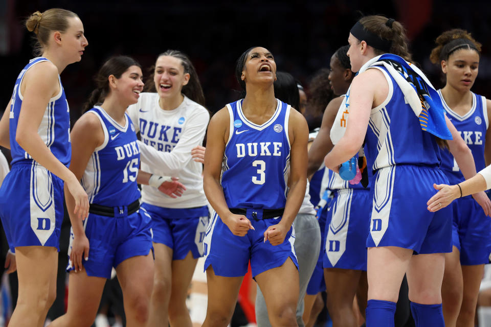 Duke rallied to upend Ohio State, spoiling most of the remaining perfect brackets. (Ron Schwane/NCAA Photos via Getty Images)