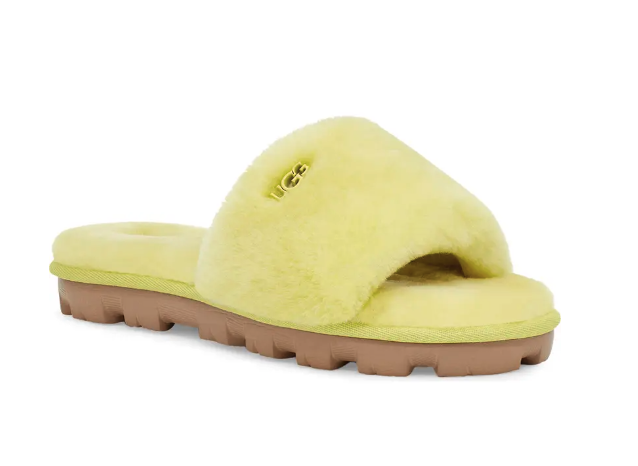 Product photo of Ugg Cozette Genuine Shearling Slipper in Pollen. Image via Nordstrom.