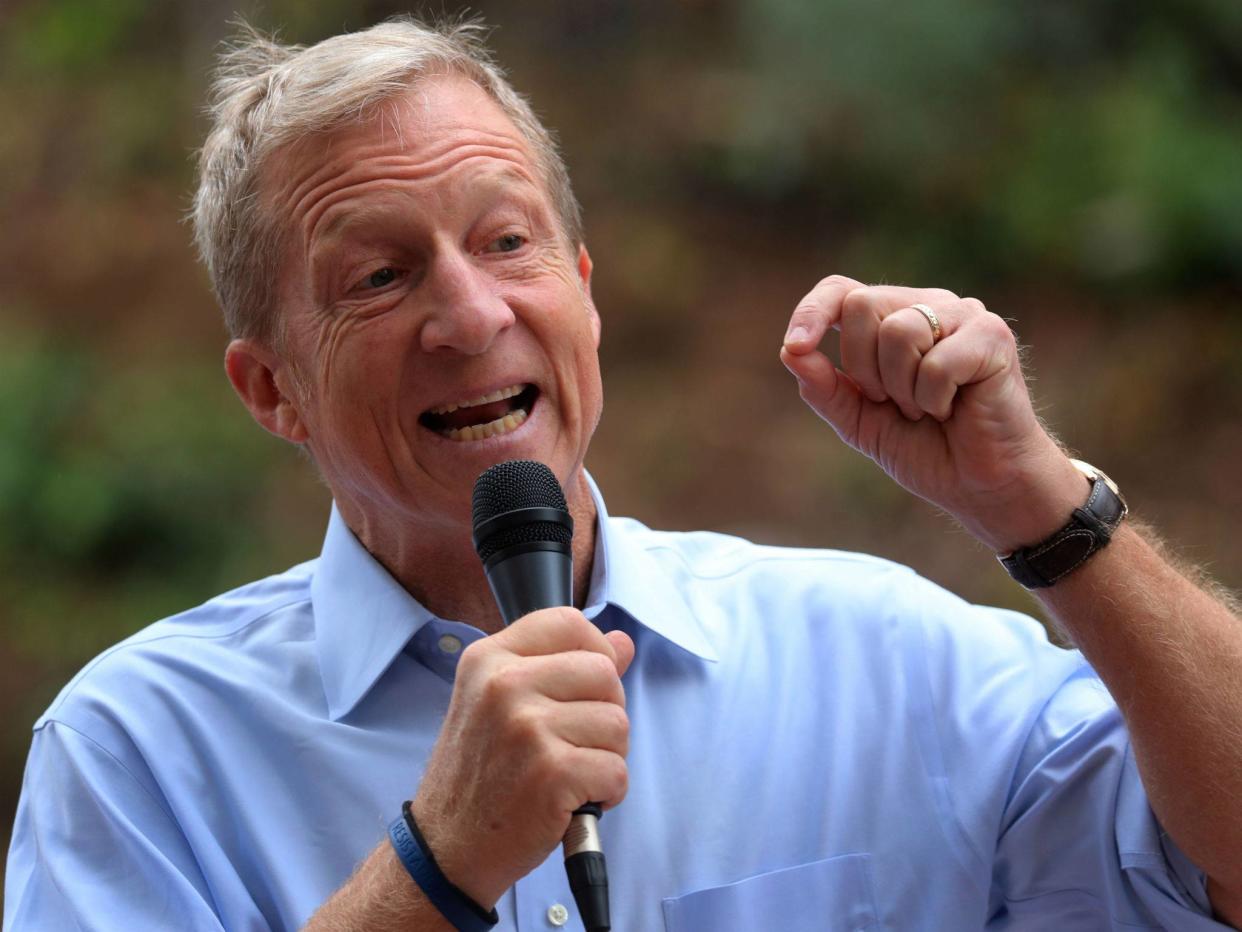 Tom Steyer, seen here at an anti-Donald Trump rally in Vista, California, on October 31, 2017, is spending big on getting Trump out of office: REUTERS/Mike Blake