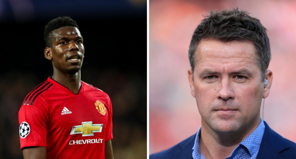 Michael Owen (right) believes Paul Pogba (left) would be a world class player at Liverpool or Manchester City