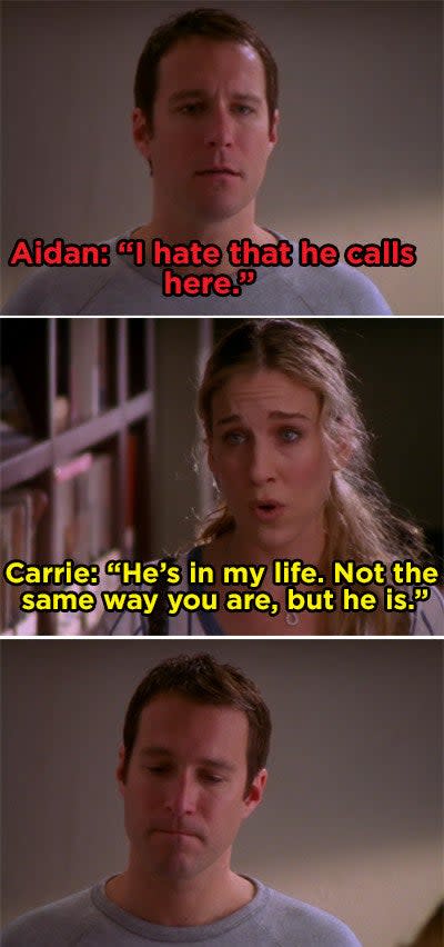 Carrie telling Aidan she's gonna keep Big in her life