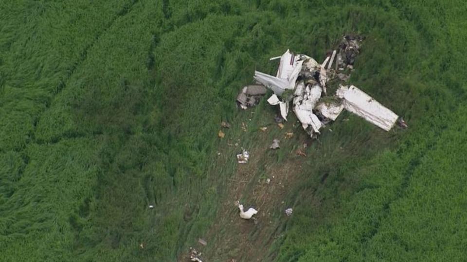 The aircraft left a trail of carnage after it crashed. Photo: 9 News