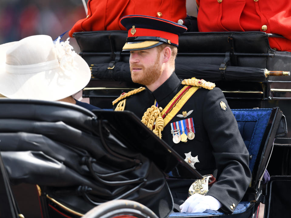 The Duke and Duchess of Sussex attending Trooping The Colour, Buckingham Palace, London. Picture credit should read: Doug Peters/EMPICS
