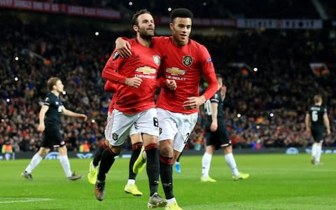 Soccer Football - Europa League - Group L - Manchester United v AZ Alkmaar - Old Trafford, Manchester, Britain - December 12, 2019 Manchester United's Juan Mata celebrates scoring their third goal from the penalty spot - Credit: REUTERS