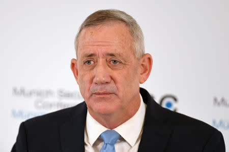 Former Israeli armed forces chief of staff Benny Gantz speaks at the annual Munich Security Conference in Munich, Germany February 17, 2019. REUTERS/Andreas Gebert