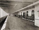 Shipshape and ready for the passengers. Deck chairs lined up on the 'great promenade' of the ill-fated liner.