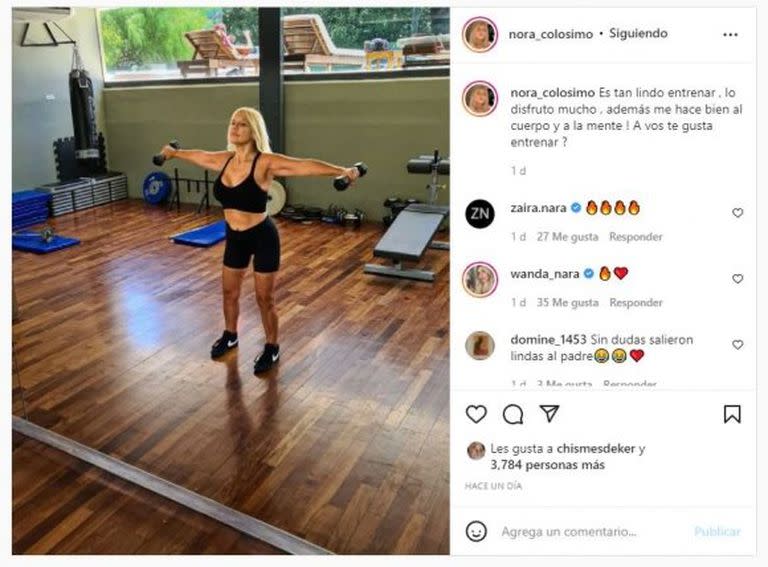 La mujer se mostró entrenando en su gimnasio. Fuente: Instagram