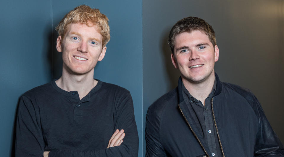 Stripe founder Patrick Collison, left, and brother John. Photo: Stripe