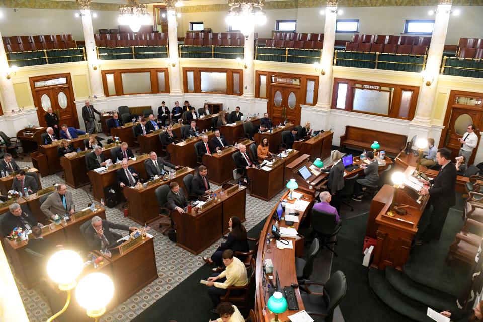 S.D. Senators gather for the first day of legislative session on Tuesday, January 10, 2023, at the South Dakota State Capitol in Pierre.