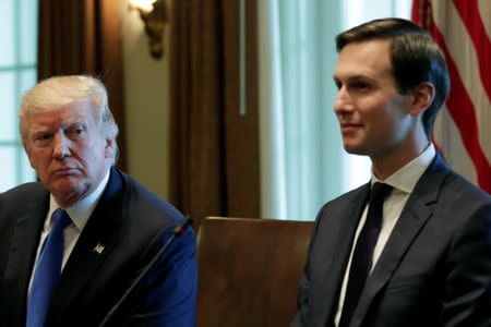 FILE PHOTO: U.S. President Donald Trump and Senior Advisor Jared Kushner attend an expanded bilateral meeting with Lebanese Prime Minister Saad Hariri at the White House in Washington, U.S., July 25, 2017. REUTERS/Yuri Gripas