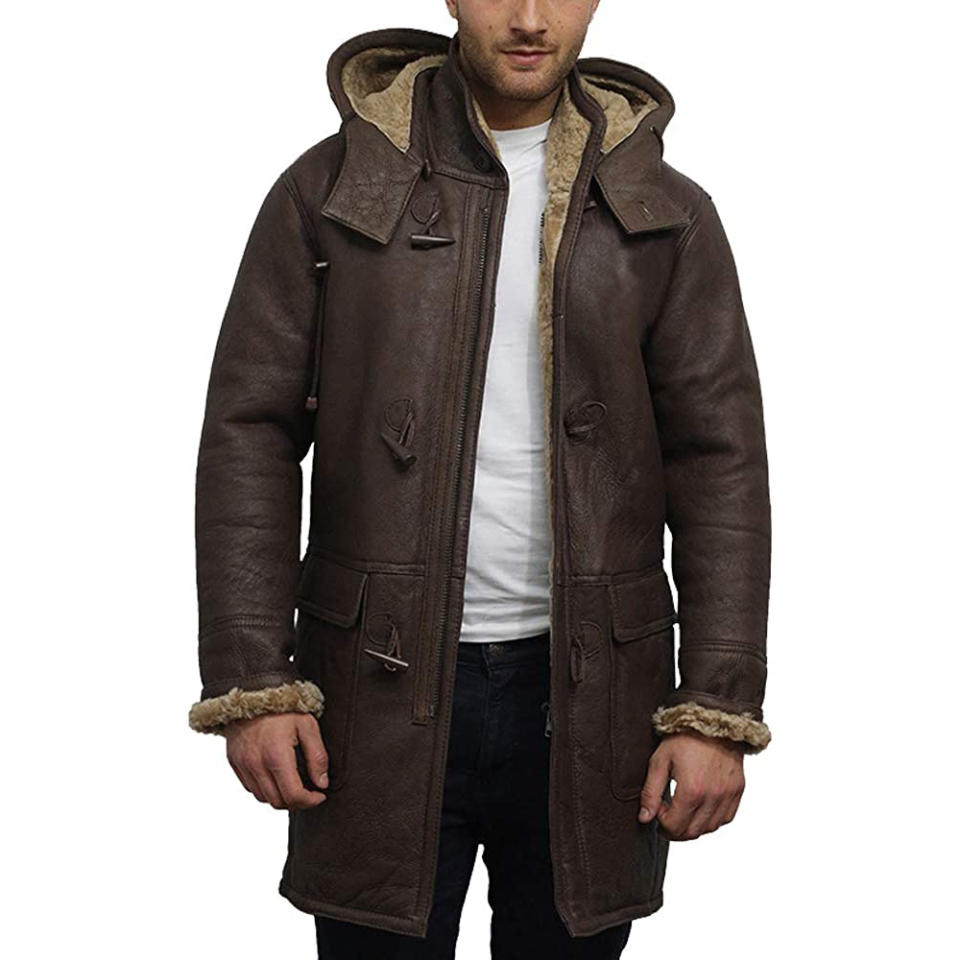 Brandslock Shearling Sheepskin Leather Warm Duffle Coat; best shearling coats; best shearling jackets