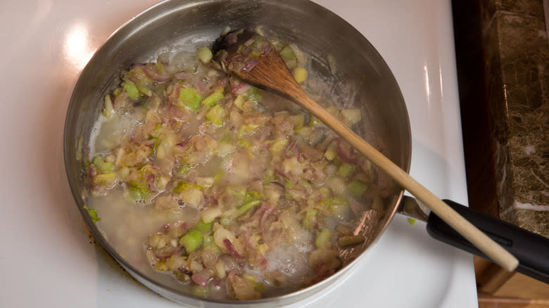 cooking wine evaporating in skillet